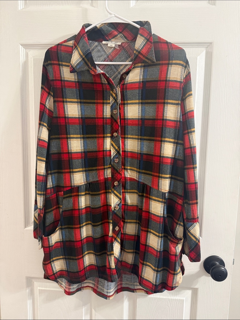 Simply Noelle Red Multi Plaid Button-Up Blouse